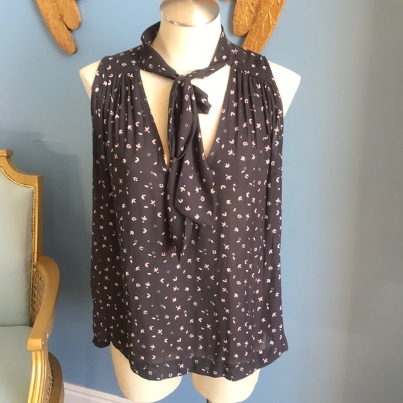 Free People charcoal printed sleeveless v neck blouse size S - Picture 1 of 11